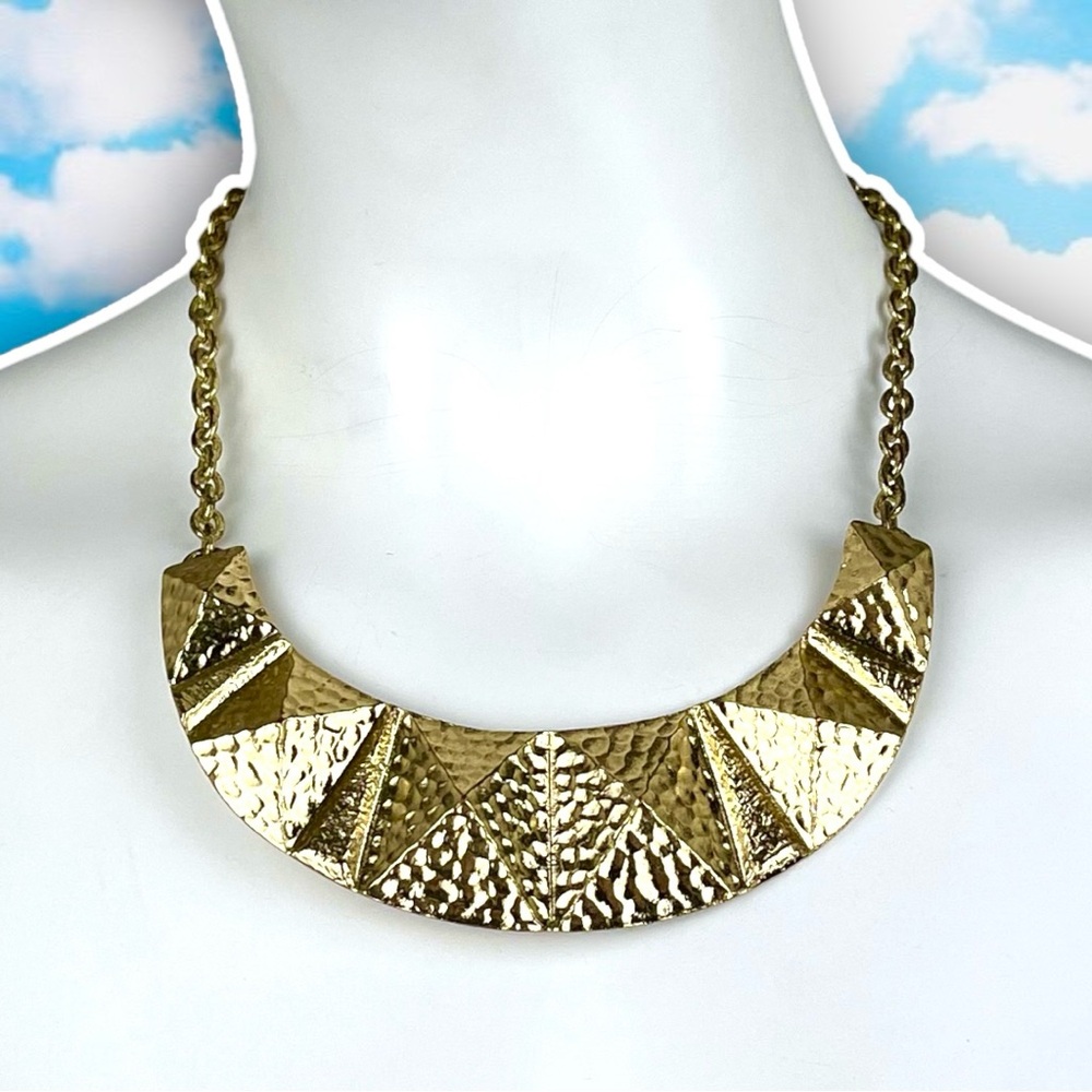 ❤️ Textured Pyramid Stud Bib Statement Necklace Gold Mob Wife Punk Rock Emo Goth